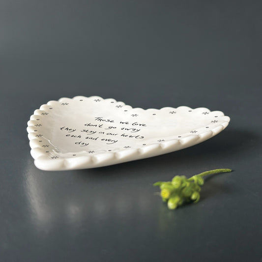 East of India Porcelain Scallop Heart Dish – Those We Love Don’t Go Away