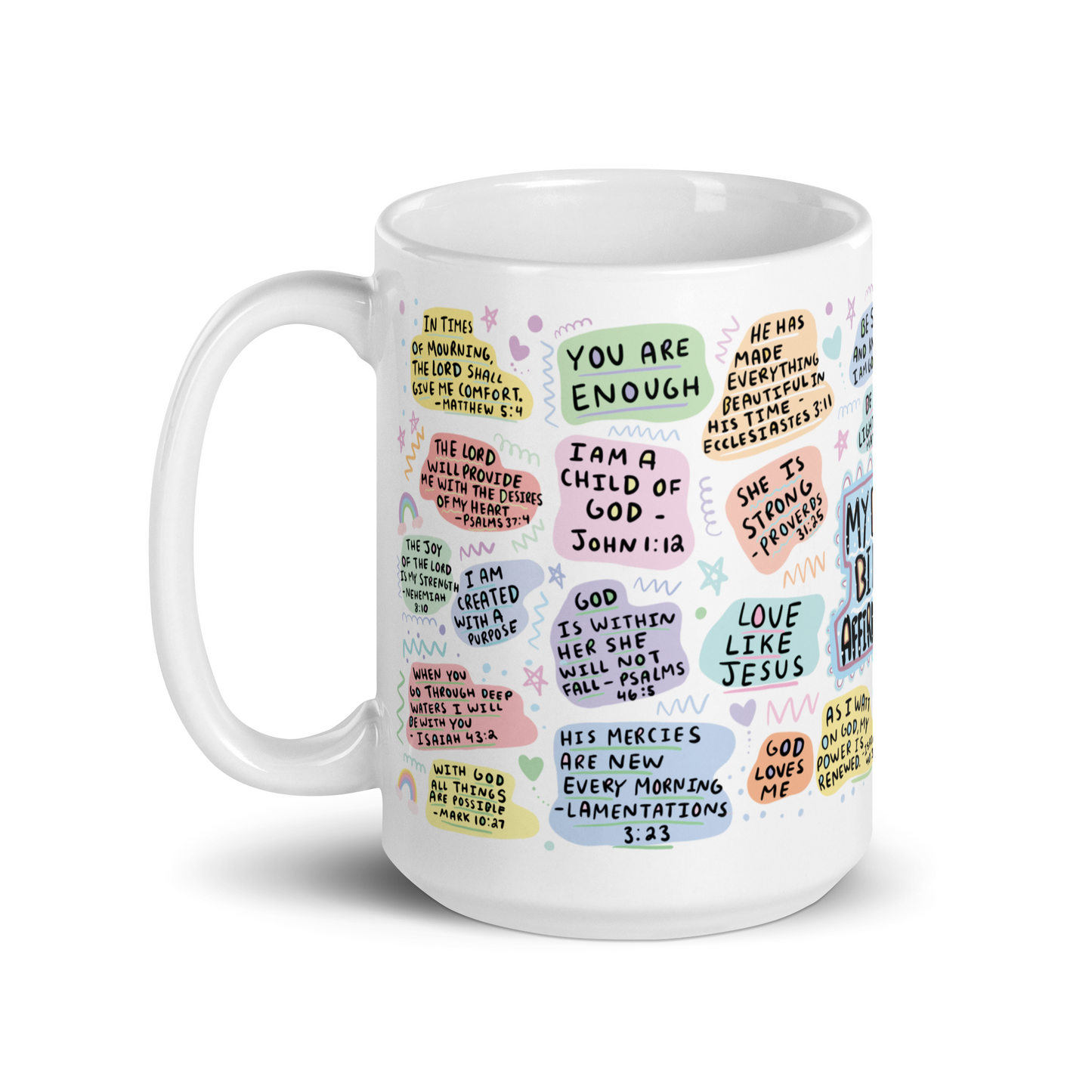 Daily Bible Affirmations Mug – Christian Coffee Cup, Inspirational Faith Gift, Scripture Mug