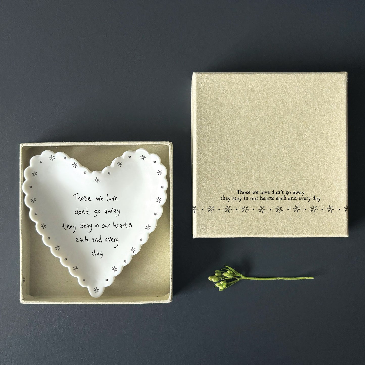 East of India Porcelain Scallop Heart Dish – Those We Love Don’t Go Away