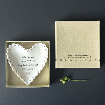 East of India Porcelain Scallop Heart Dish – Those We Love Don’t Go Away